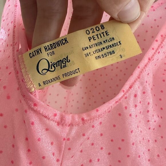 Vintage ILGWU 1970s Cathy Hardwick Barbie pink sheer nylon polka dot body suit - Picture 10 of 11